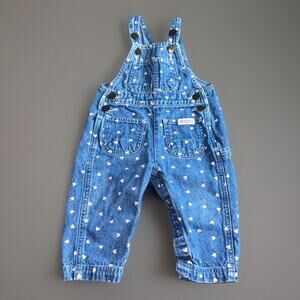 Vintage 1980s Cutecumber Baby Girl Size 12M Bib Overalls Tiny Pink Hearts
